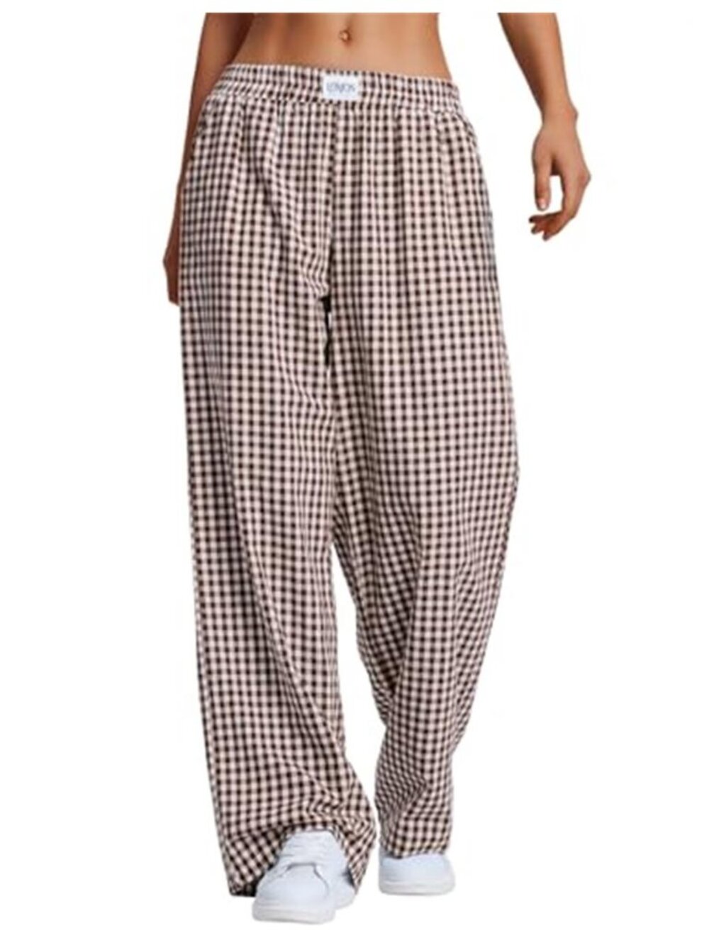 Womens Boxer Pants Gingham Striped Cotton Lounge Pajama Pants Pockets Casual